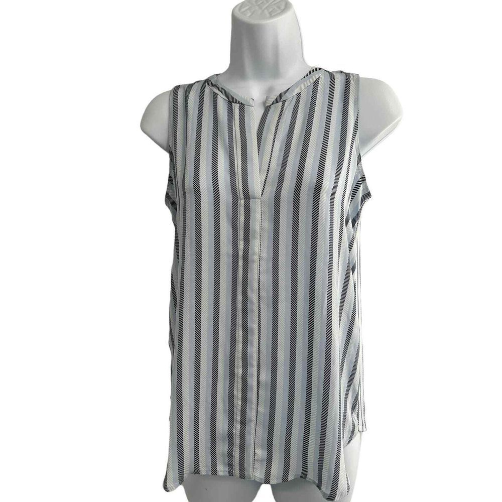 Ann Taylor‎ Petite Blue/Black Stripes Sleeveless V Neck XXSP NWOT